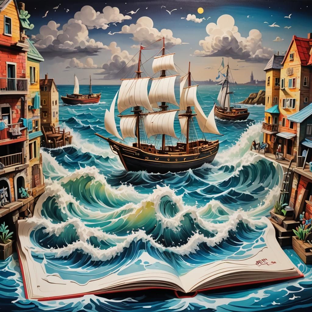 Pop-Up Book Boat in Graffiti Art Style