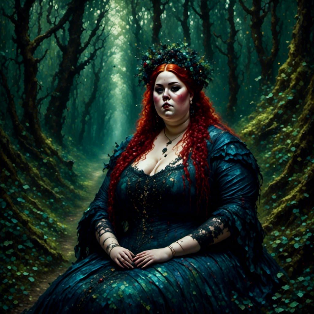 Goth Girl in Forest: Impasto Painting