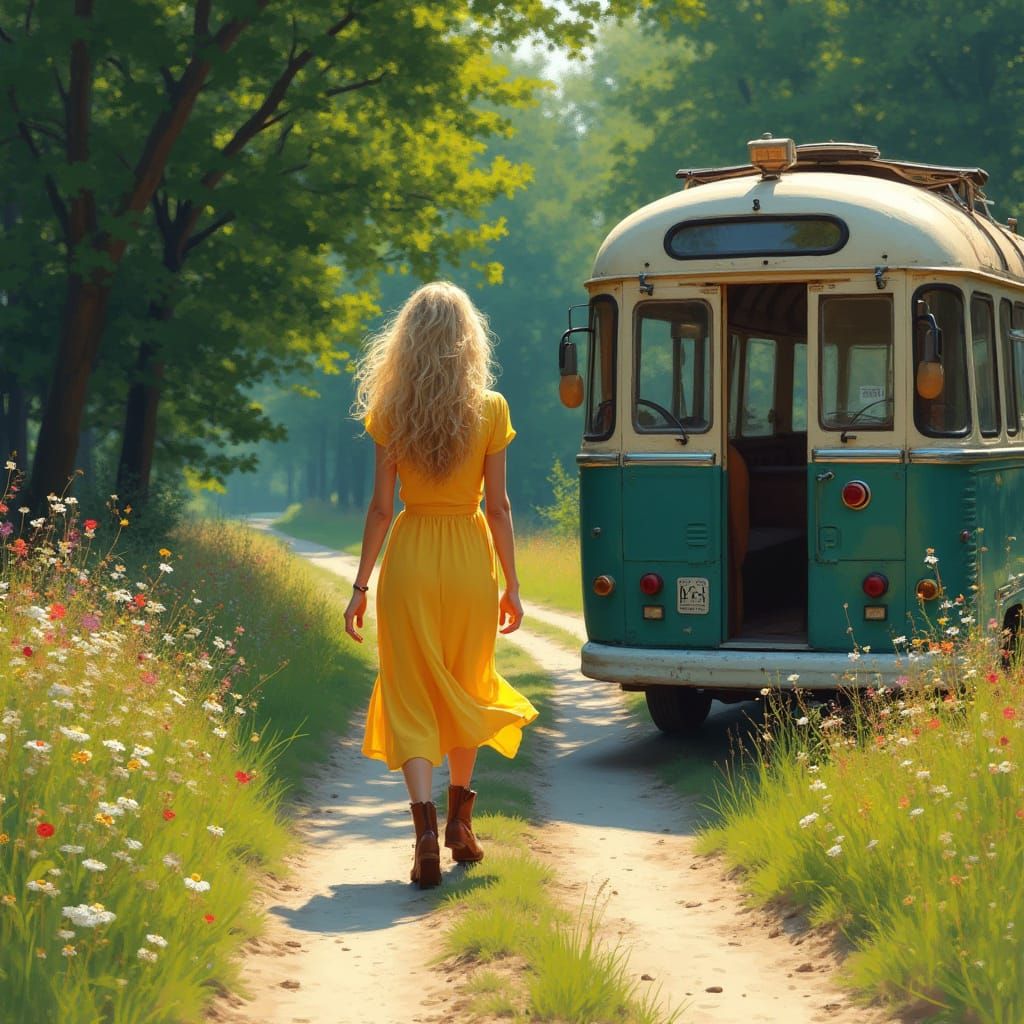 Woman on Dirt Road in Impressionist Style