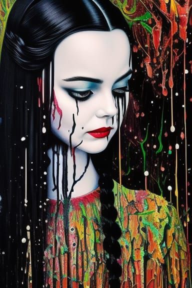 Wednesday Addams Portrait in Stippling Style