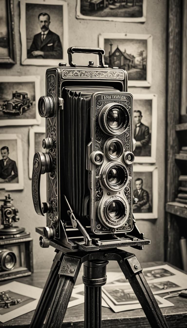Escher-Inspired Camera in Antique Photo Studio