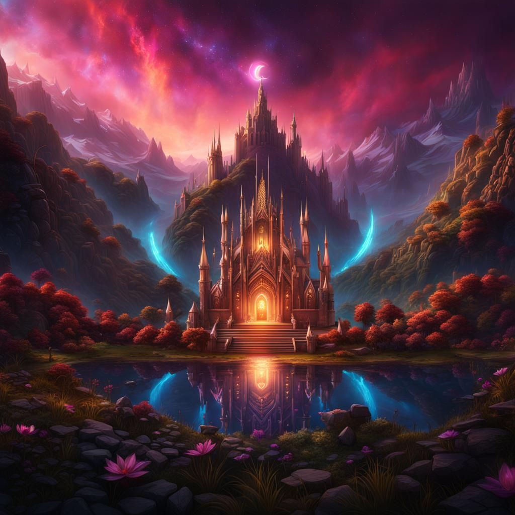 QC Logo with Aurora Background, Detailed Matte Painting