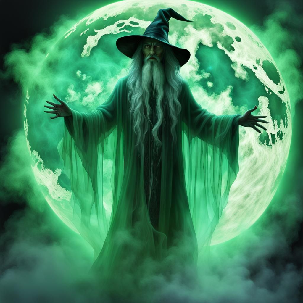 Ethereal Witch Ghost in Bioluminescent Star Explosion