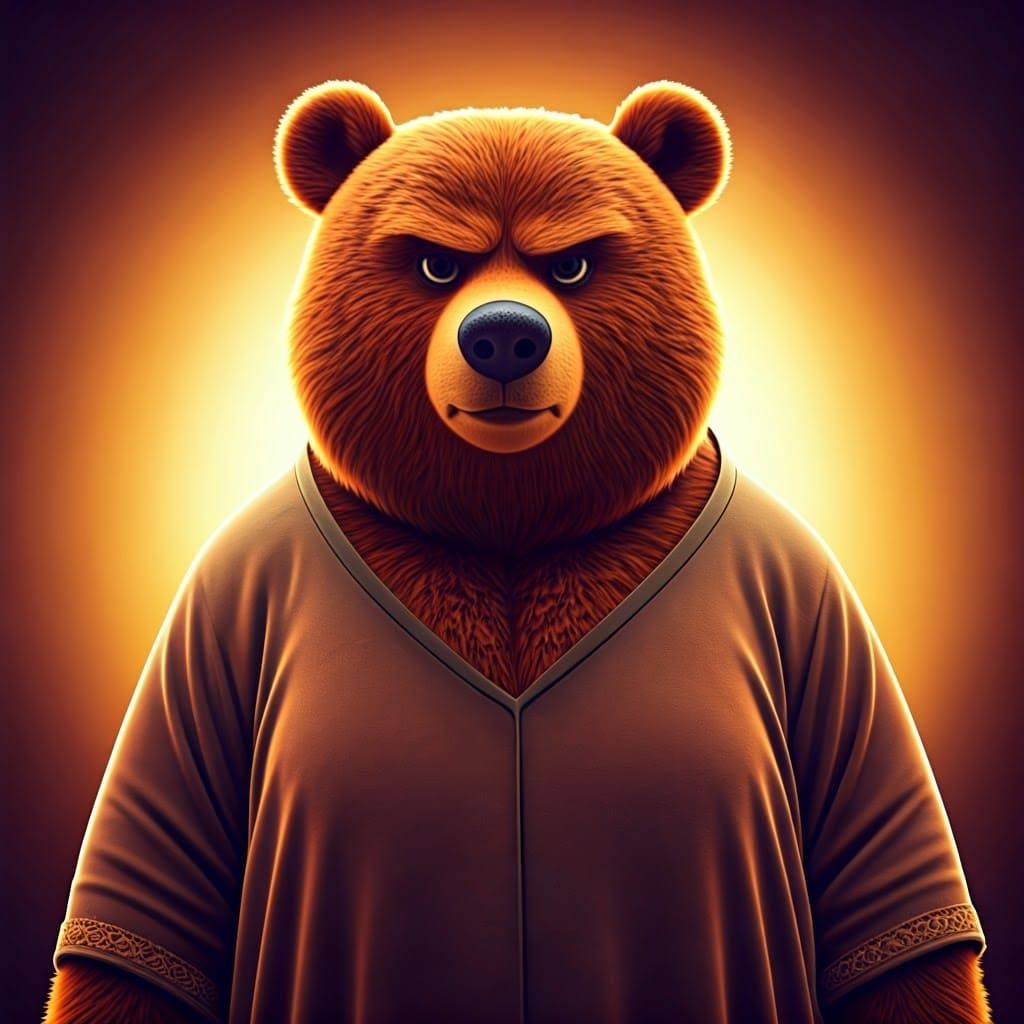 A Sulky Teddy Bear in a Vibrant, Cyberpunk-Inspired Scene