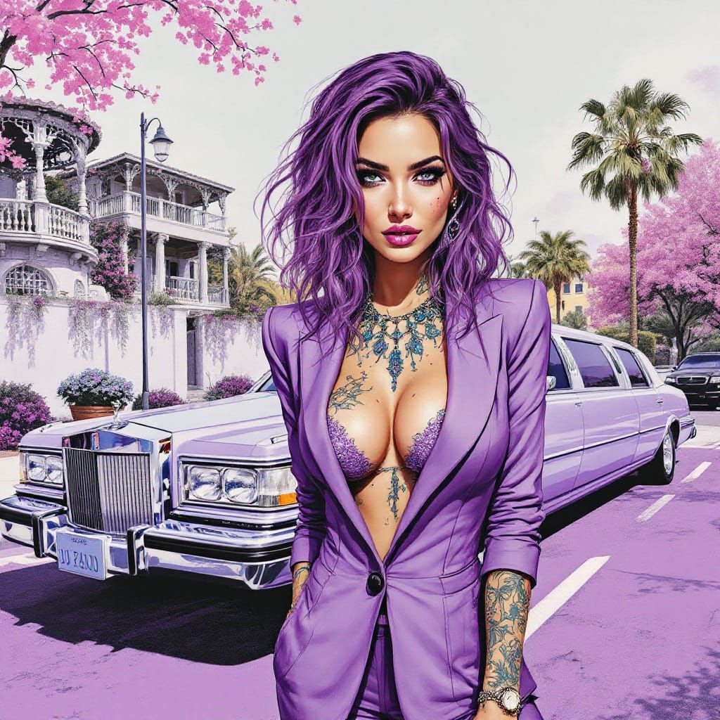 Woman in Purple Suit: Pastel Illustration