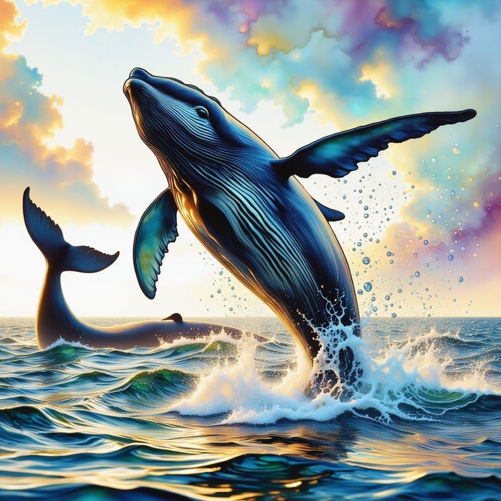 Vibrant Humpback Whale in Hyper-Realistic Style