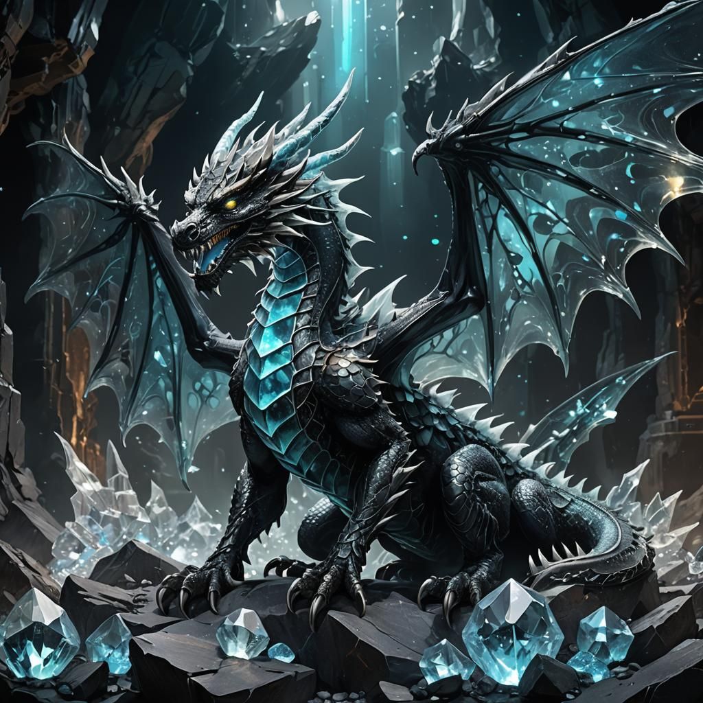 Bioluminescent Crystal Dragon in Crystal Mine