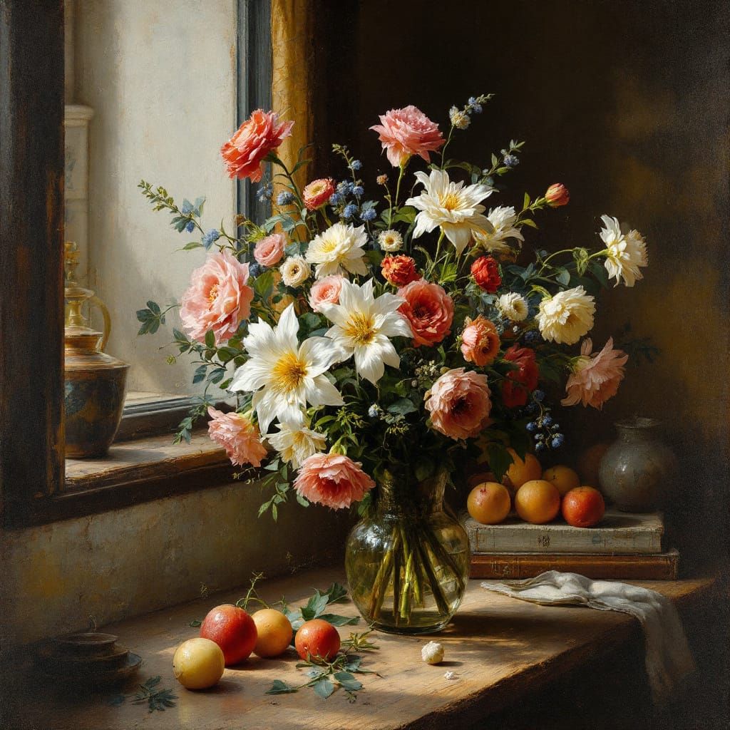 Dutch Renaissance Still Life: Flowers in Cosy Apartment