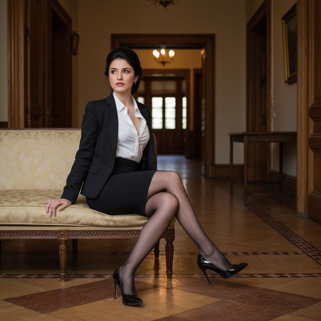 Elegant Woman in Mansion Hall