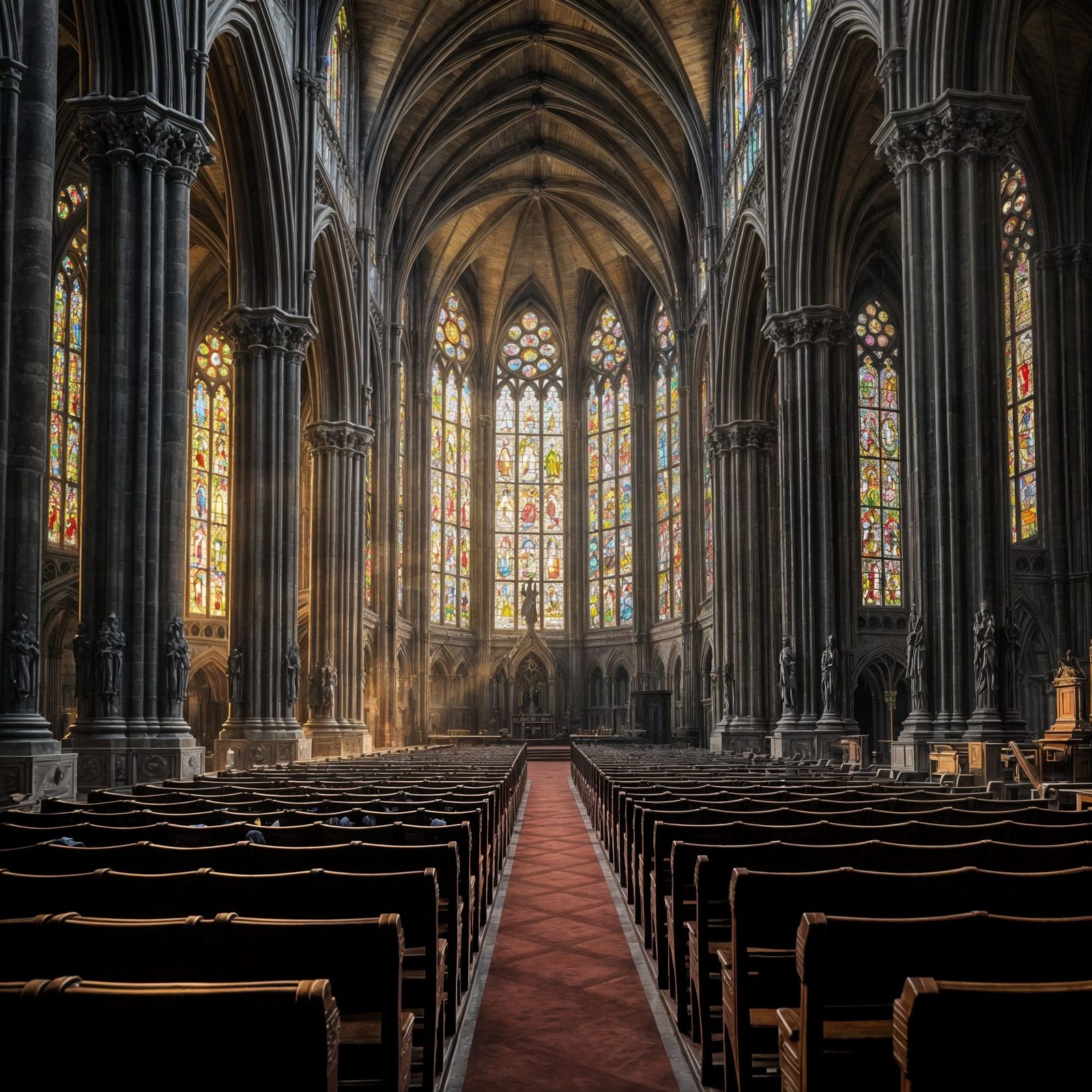 Gothic Cathedral Interior Sunlight Stained Glass 8K