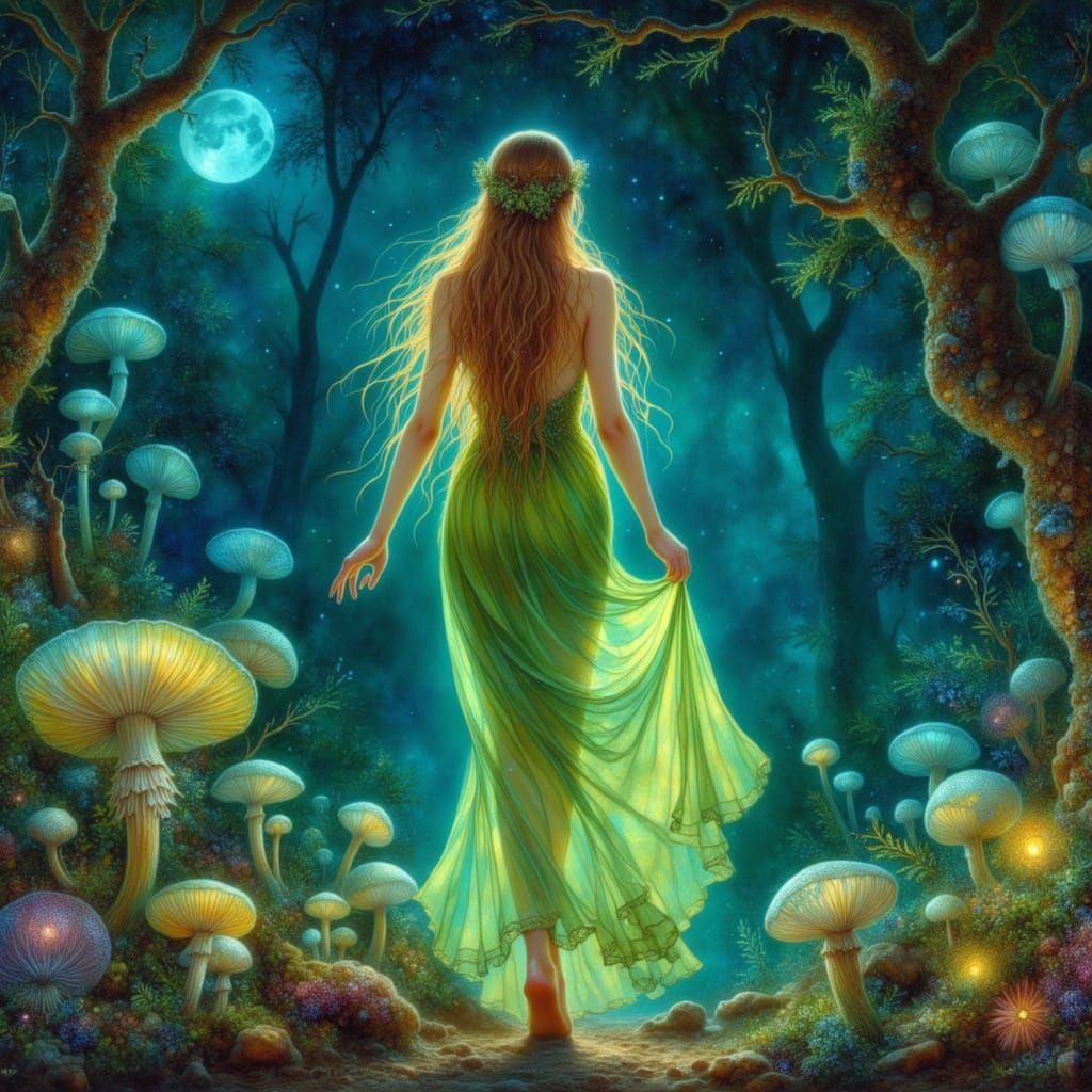 Ethereal Grotto Maiden in Art Nouveau Style