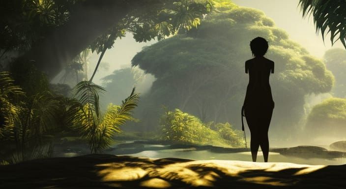 In the heart of the untamed jungle, bagina shadow black, silhouettes emerged like elusive phantoms, depth of view, sharp...