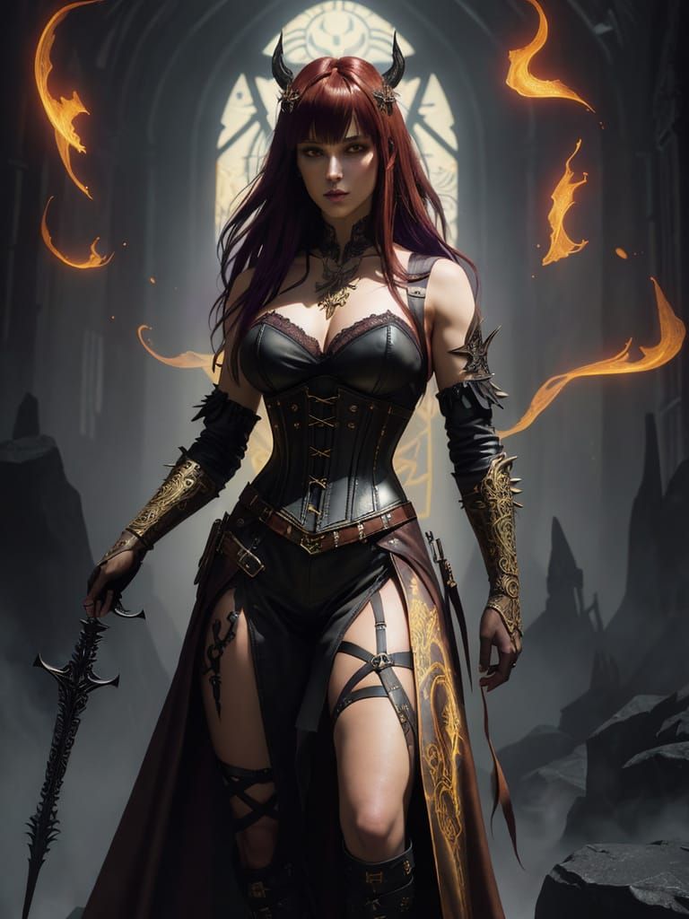 Dark Fantasy Woman in Leather and Lace