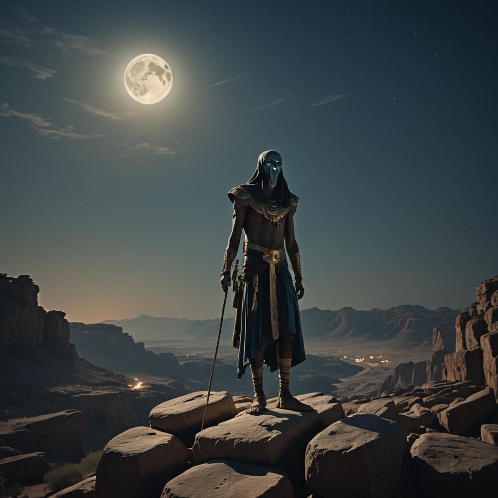 Mystical Thoth Under Moonlight, Cinematic Film Still