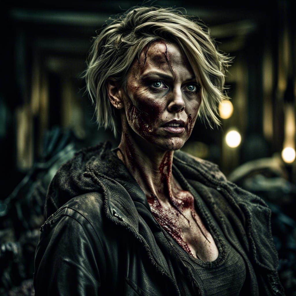 Hyperrealistic Zombie Charlize Theron in HDR