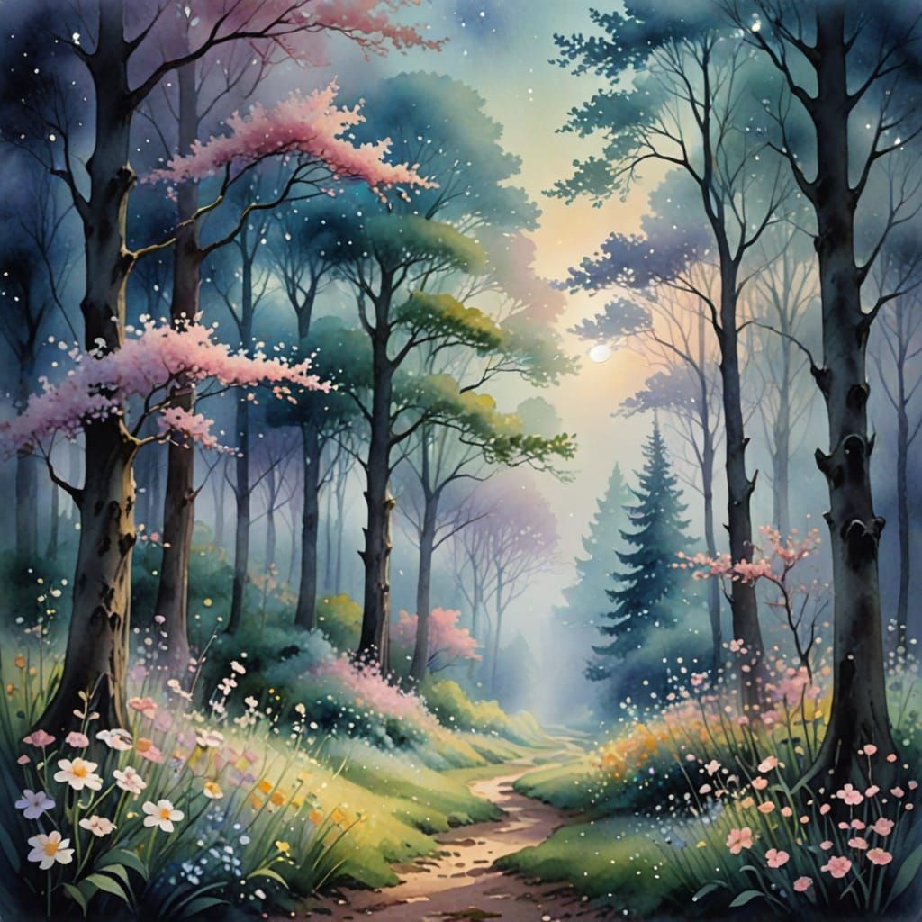 Whimsical Watercolor Fantasy Landscape with Delicate Pastel ...