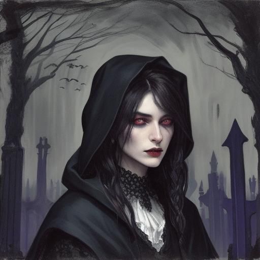 Expressionist Vampire Portrait in Graveyard with Jack-o-Lant...