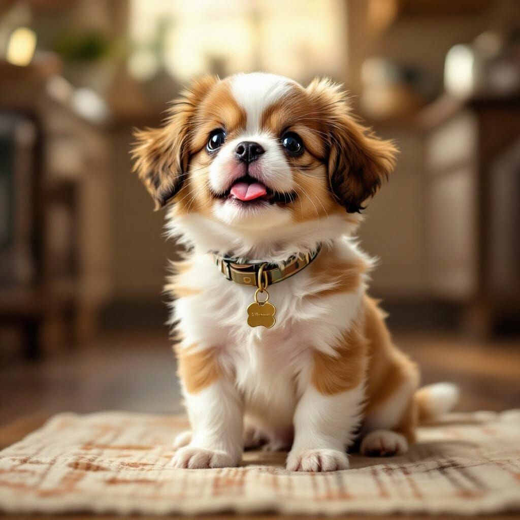 Adorable Japanese Chin Puppy Begging for Breakfast