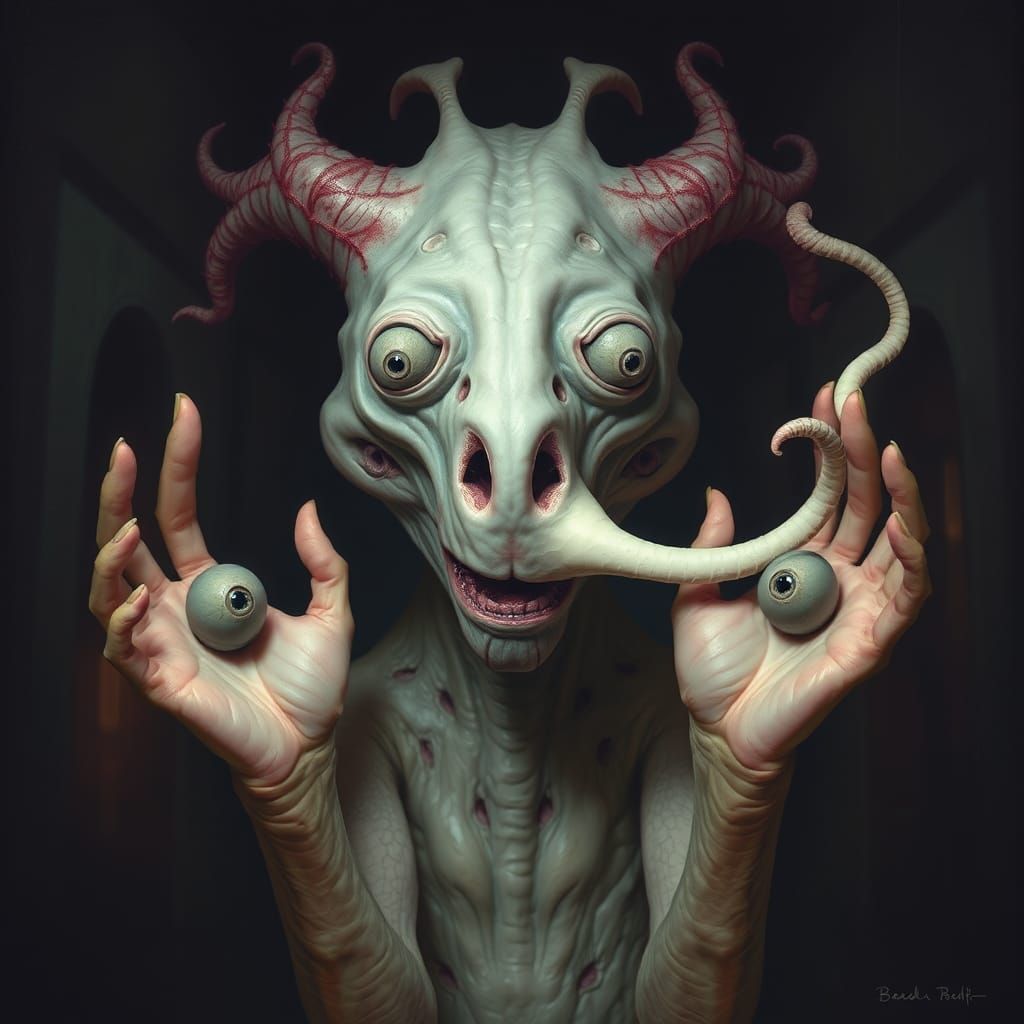 Ethereal, Blind Creature with Inverted Mouth and Milky Spine