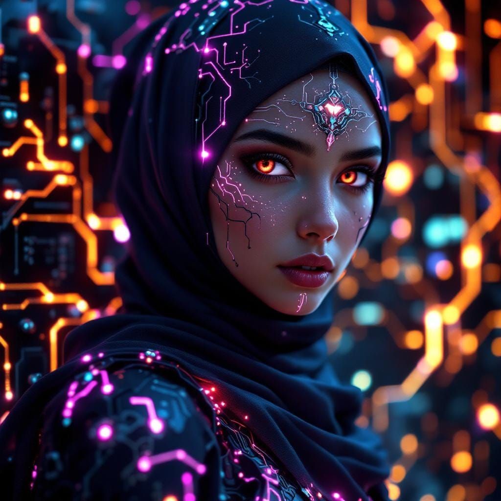 Futuristic Hijabi Maiden with Cybernetic Dress