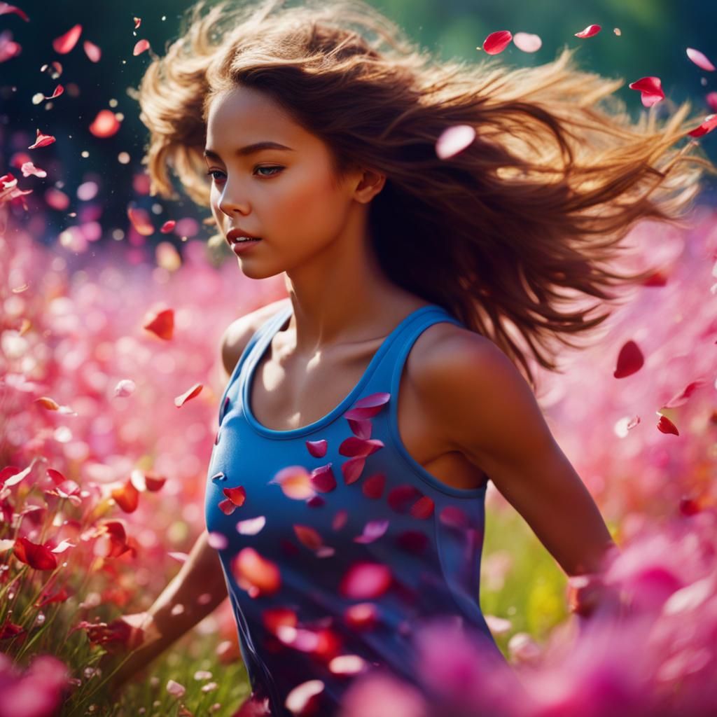 Girl in Flower Dress Runs Through Meadow