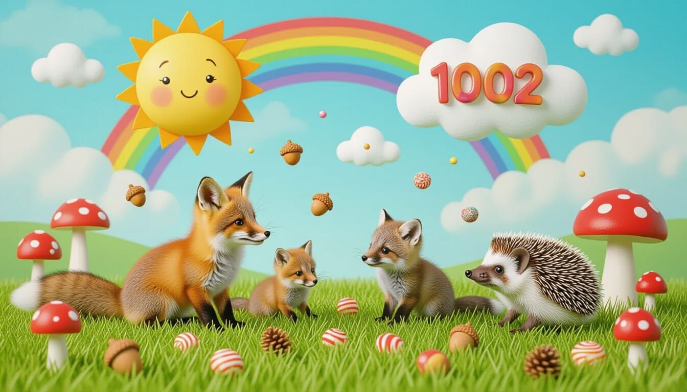 Enchanted Forest Animals in Candyland Gouache Swirls