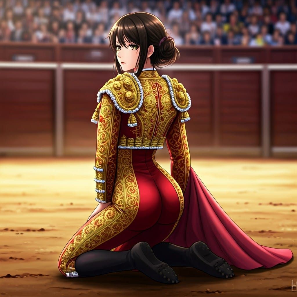 Anime Matador Lady in Bullfight Arena
