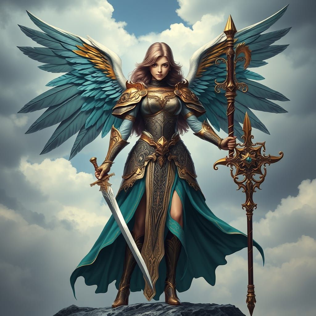 Fantasy Female Warrior in Ornate Armor with Wings