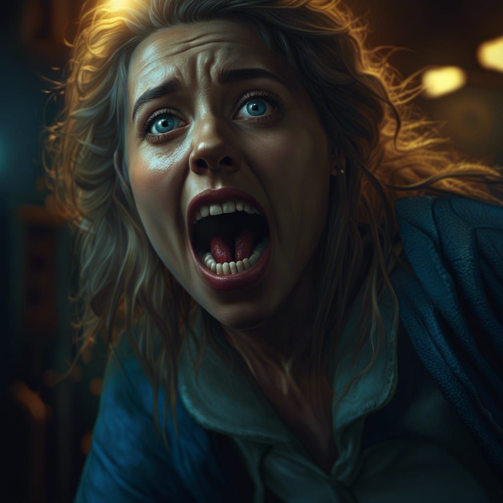 Terrified Woman with Decaying Teeth, Dystopian Horror