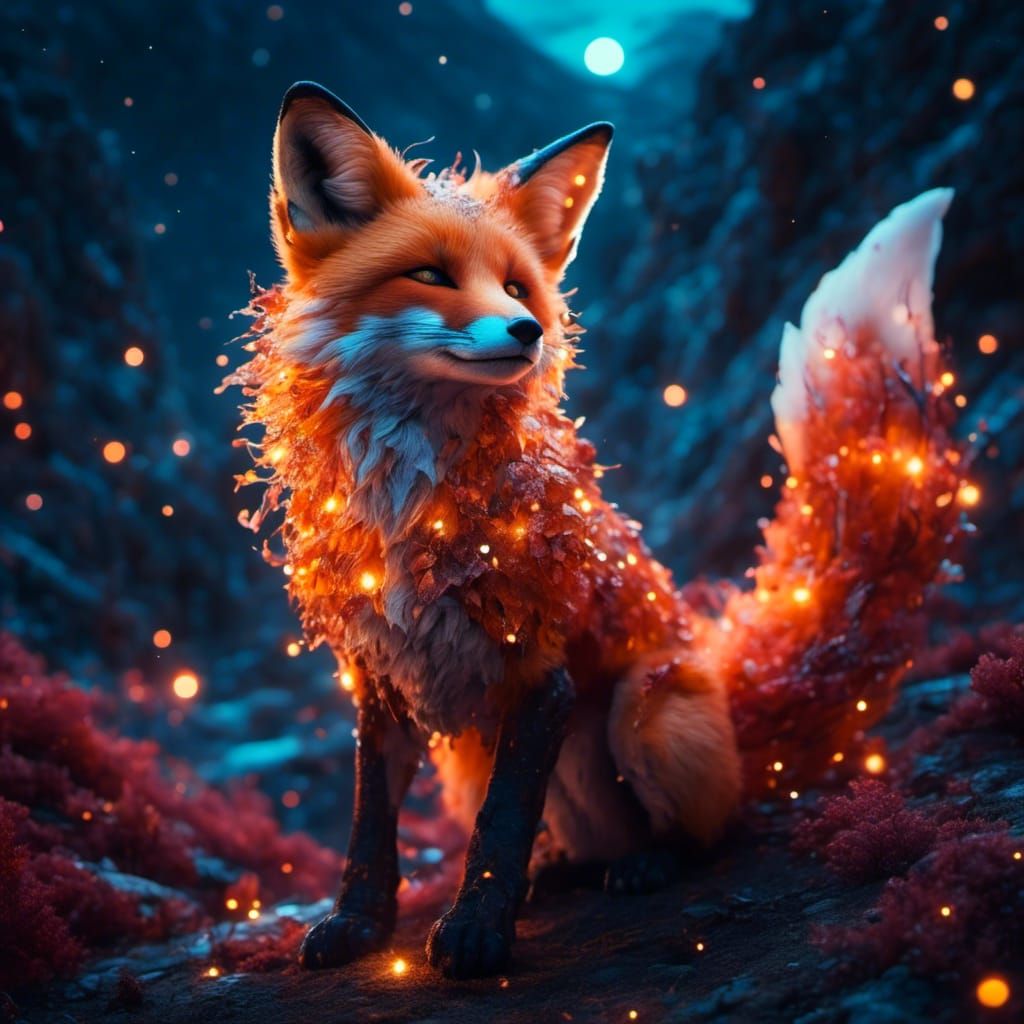 Ethereal Vermilion Fox in Dark Fantasy Style