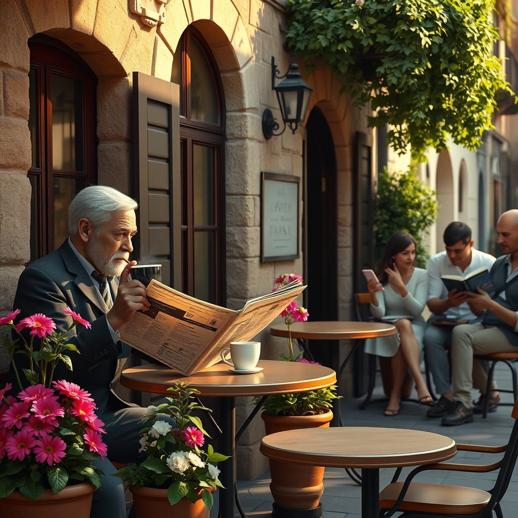 Quaint Italian Cafe Scene in Photorealistic Style
