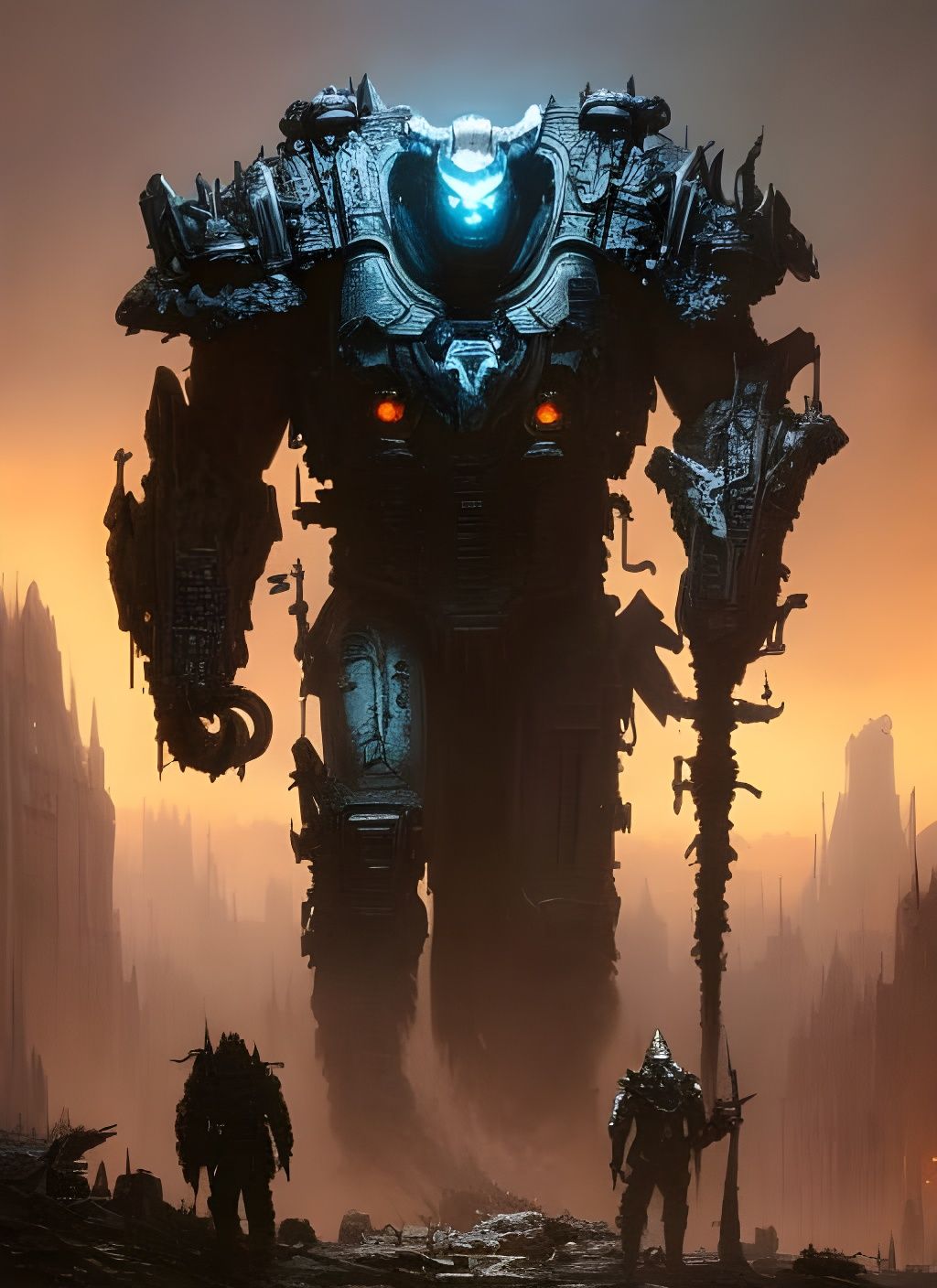 Post-Apocalyptic Cyborg Beast Charging Through Wasteland