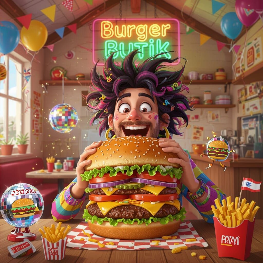 Joyful Burger Boutique Grand Opening in Cartoon Style