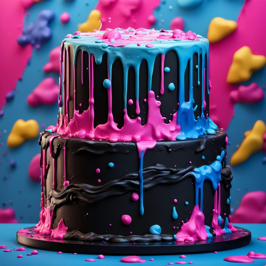Hyperrealistic Neon Cake Splash Art