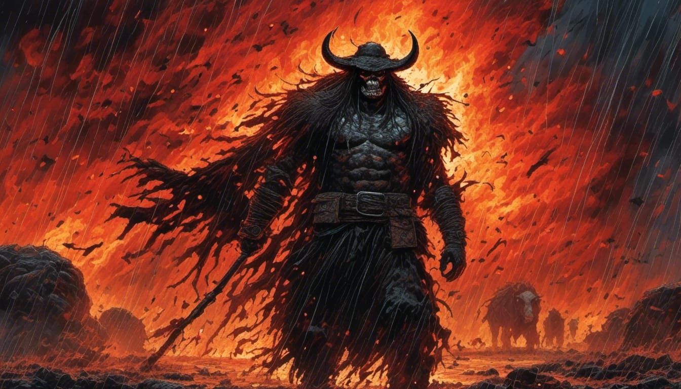 Cinematic Night Scene of WWF Kane in Rain