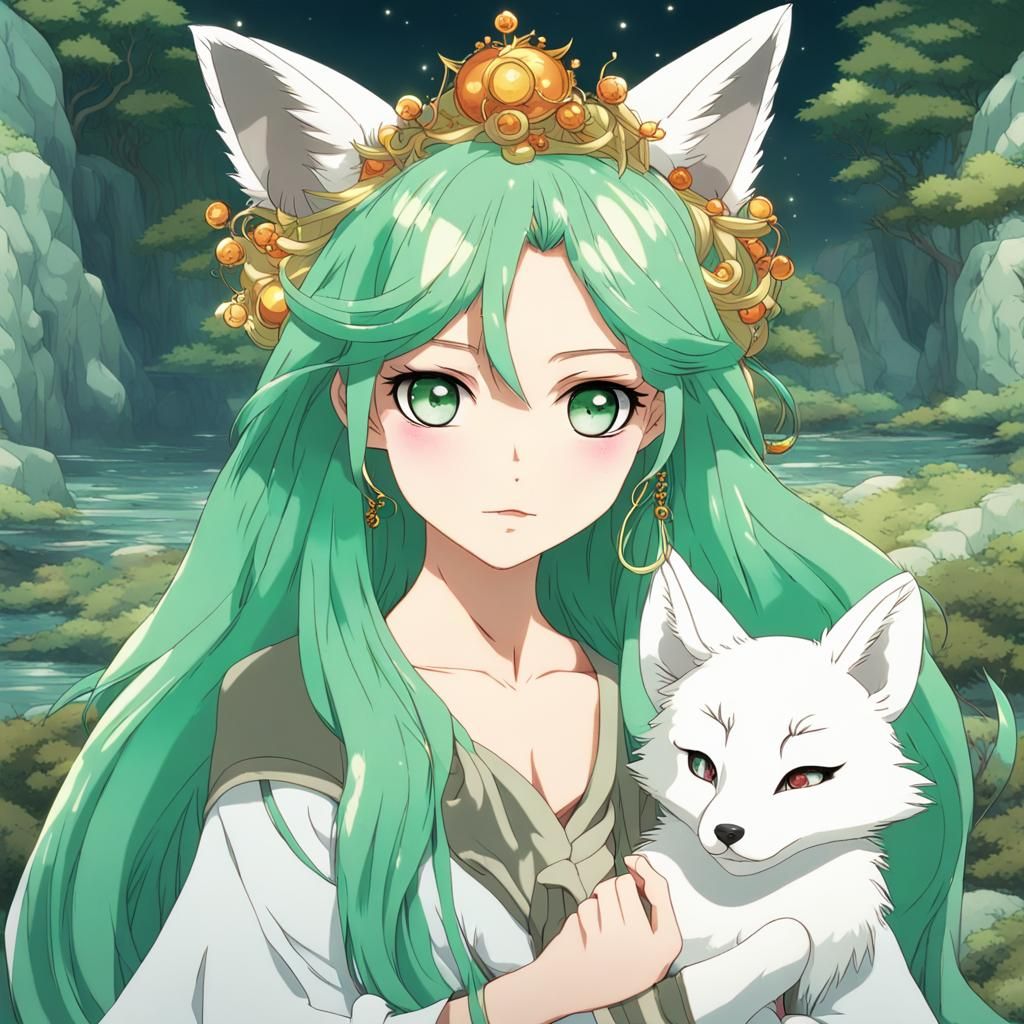 Anime Fox Girl with Amber Hair and Jade Eyes