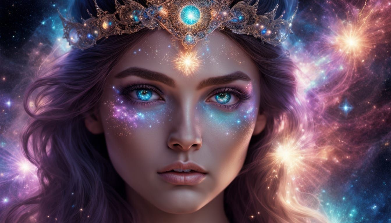 Cosmic Princess Portrait with Nebula and Stardust