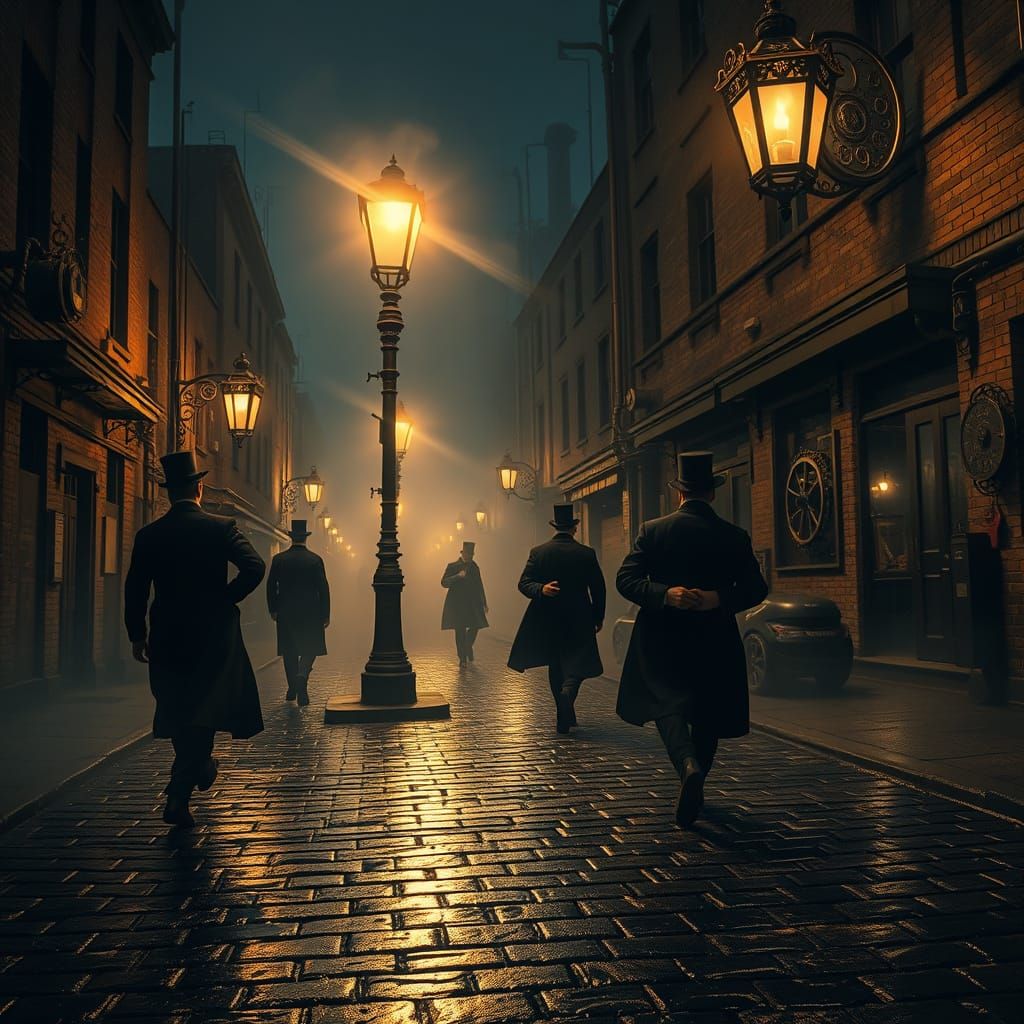 Steampunk Street Scene by Gaslight