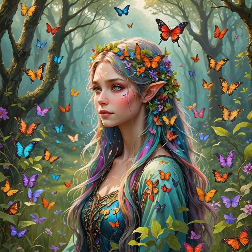 Enchanting Fairy with Colorful Hair in Fantasy World