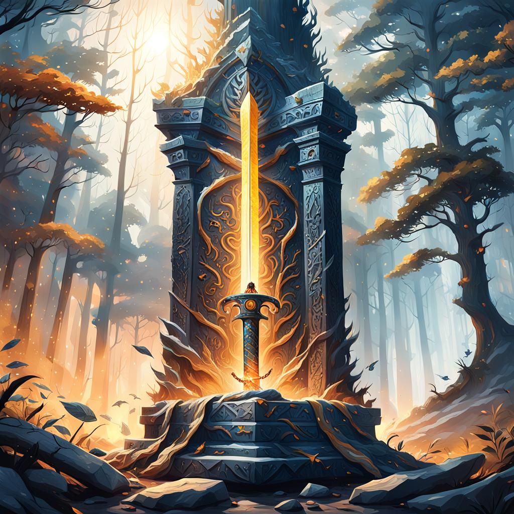 Mythical Sword in Stone: Fantasy Concept Art