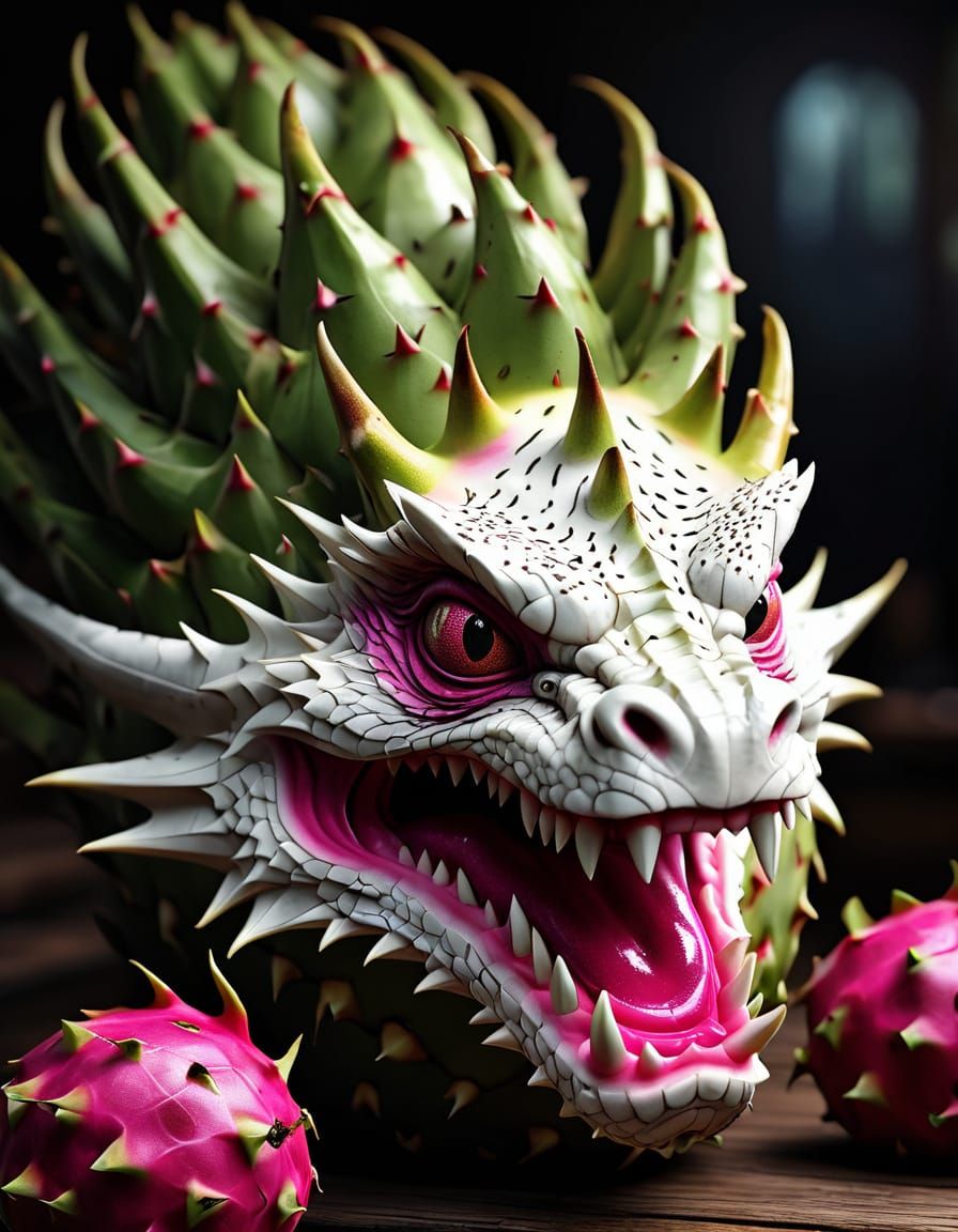Vibrant Dragon Fruit Portrait in Hyper-Realistic Digital Art