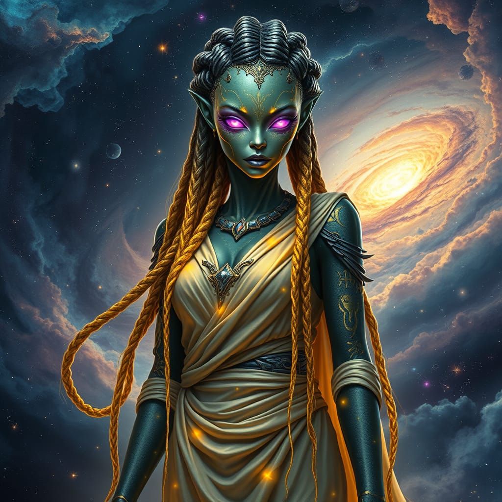 Regal Alien Goddess in Cyberpunk Fantasy