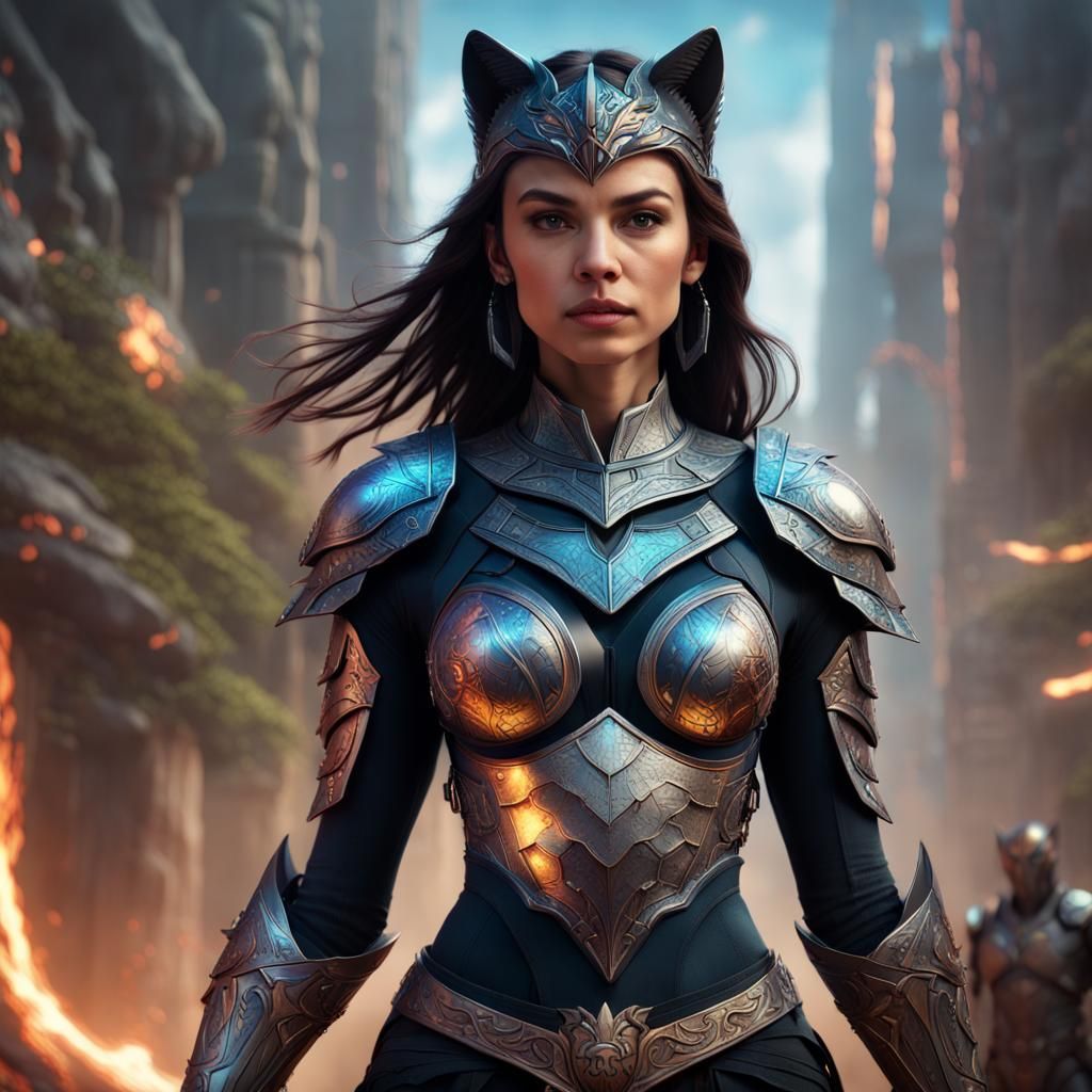 Warrior Woman with Spectral Dragon, Fantasy Art