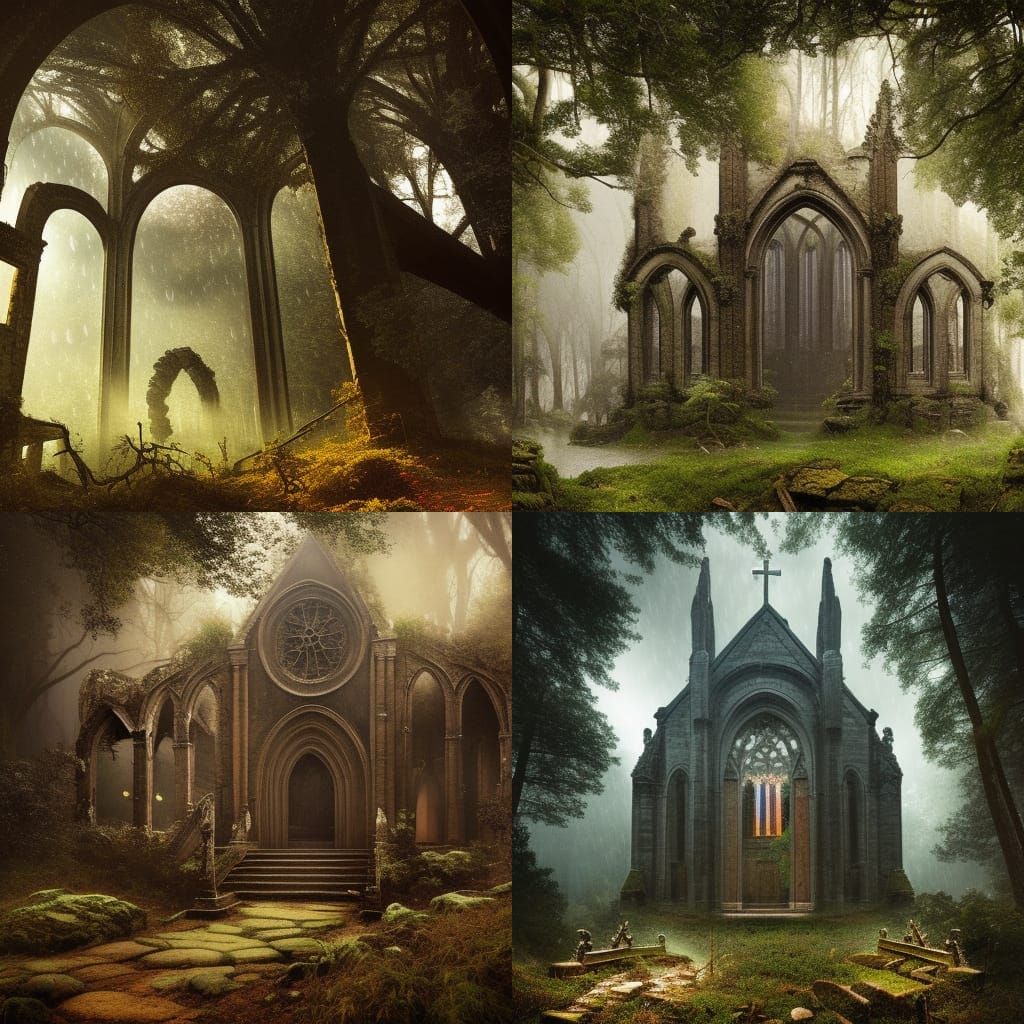 Dark Forest: Ancient Church Ruins in Digital Painting