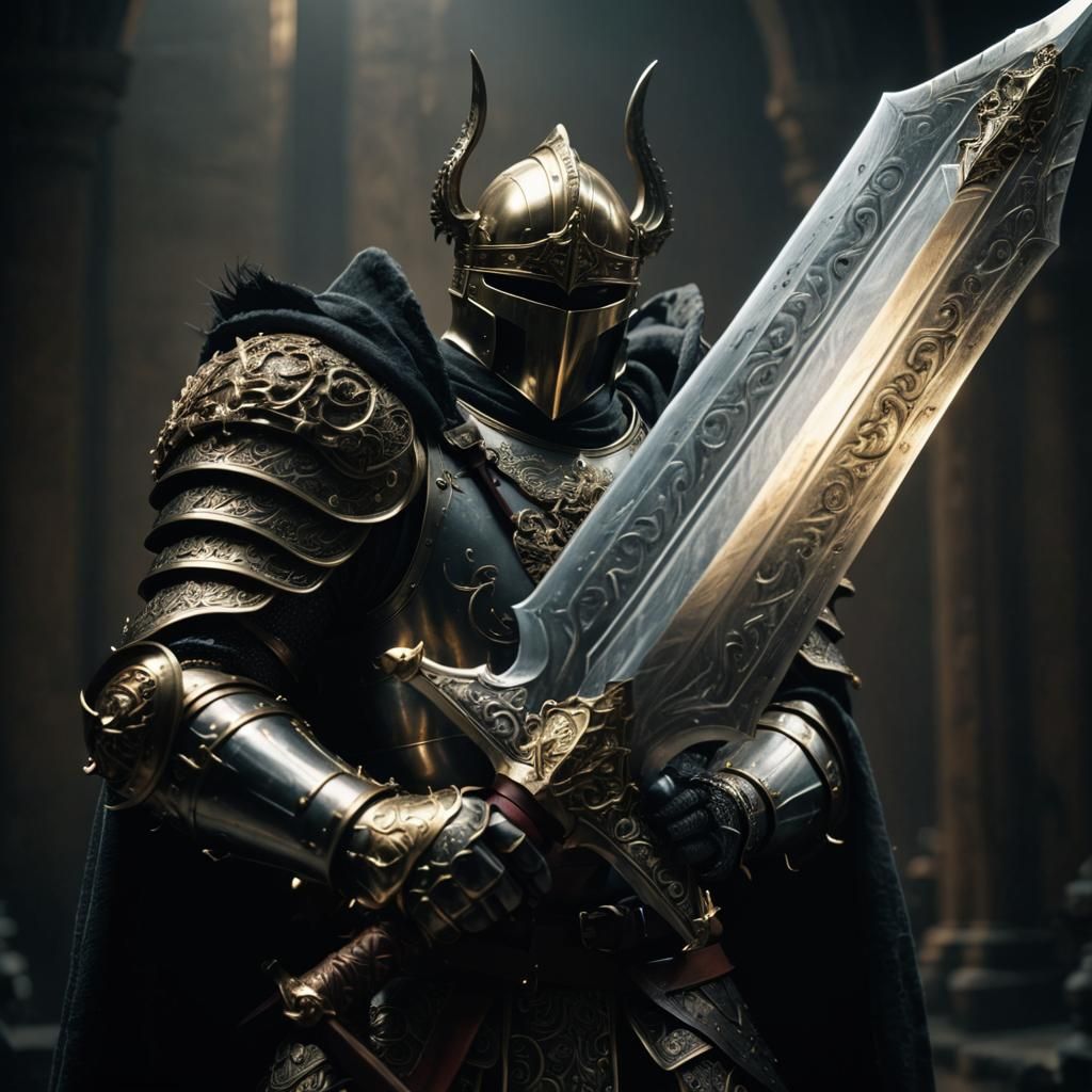 Ominous Knight with Sword in Hyper-Realistic Digital Art