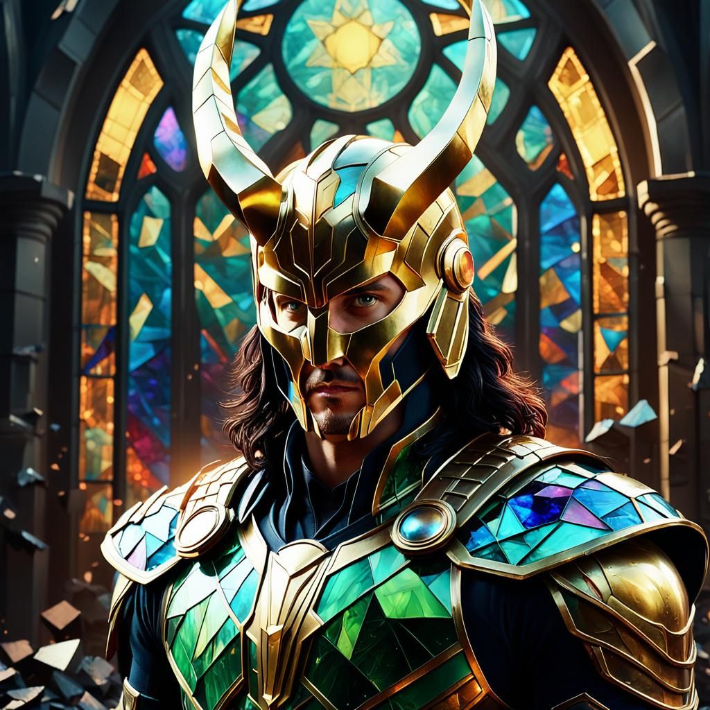 Loki in Stained Glass Shards: Digital Art
