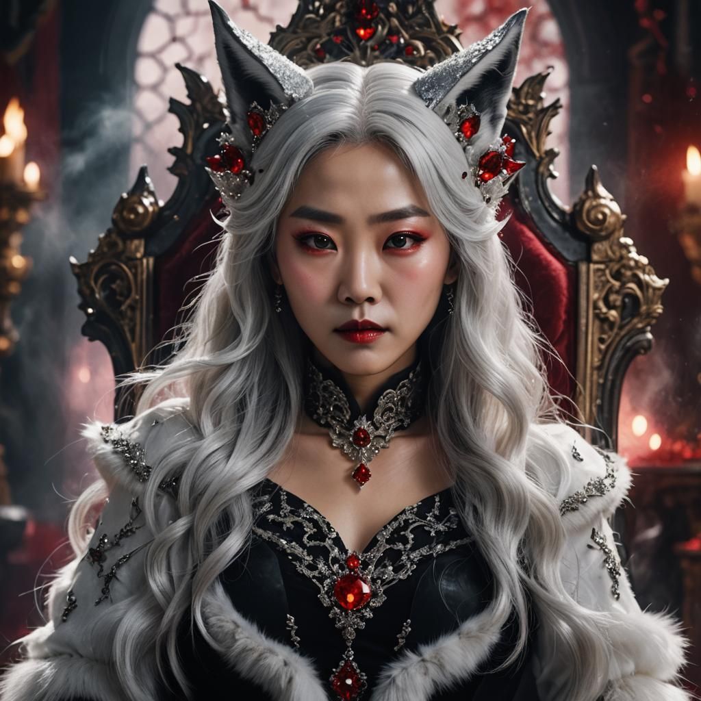 Vampire Queen with Fox Ears in Crimson Lighting