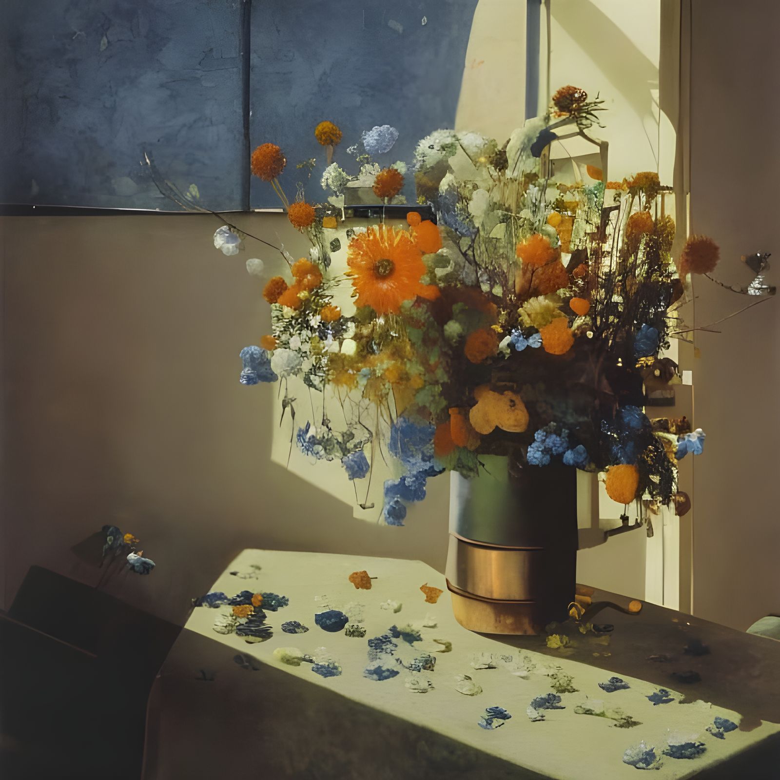 Dried Flowers in Copper Bucket: Hyperreal Painting