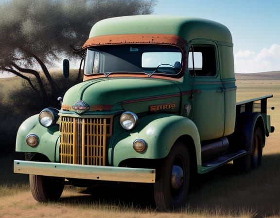 Vintage Truck Beside Modern Vehicle in Soft Sunlight