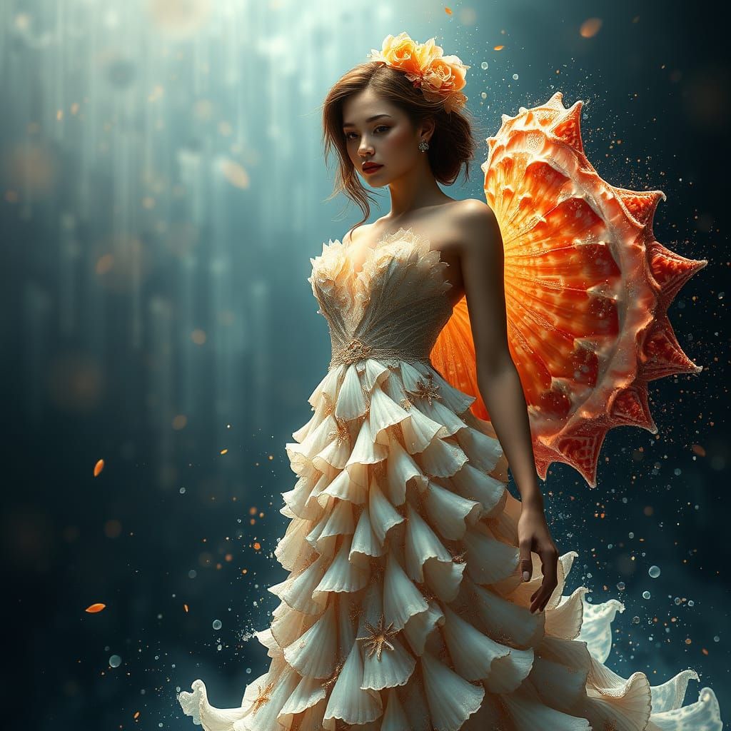 Ethereal Sea Shell Gown in Triadic Colors